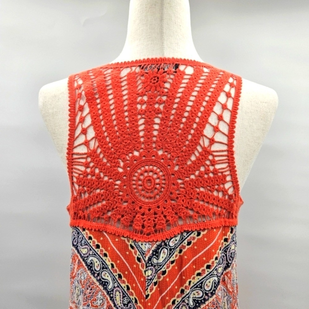 Luxology Orange Blue Paisley Crochet Back Sleeveless‎ Dress Size 8 - Picture 6 of 12